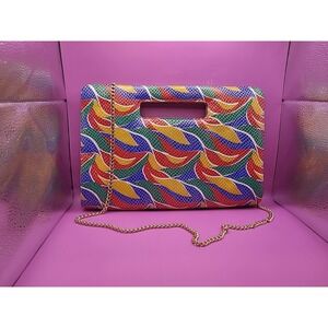 Vintage 1980s Timothy Hitsman Spain Colorful Leather Clutch Purse